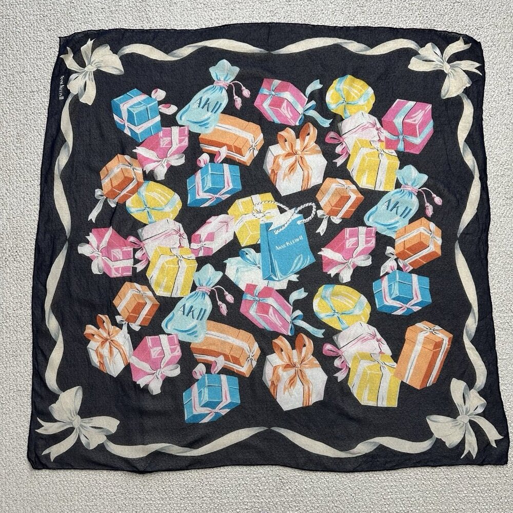 Vintage Anne Klein II Silk Scarf Square Black‎